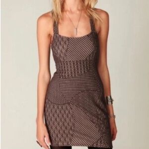 Free People Brown Racerback Crochet Knit Tunic Mini Dress Size Small